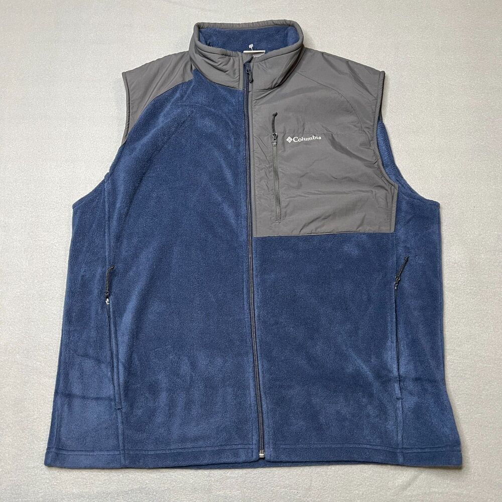 Columbia Granite Mountain Fleece Vest Men's XL Blue Gray Colorblock Full-Zipper